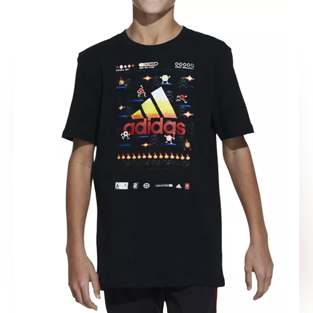 Boys adidas Short-sleeved Gaming T-Shirt, Red and Black, Size 10-12
